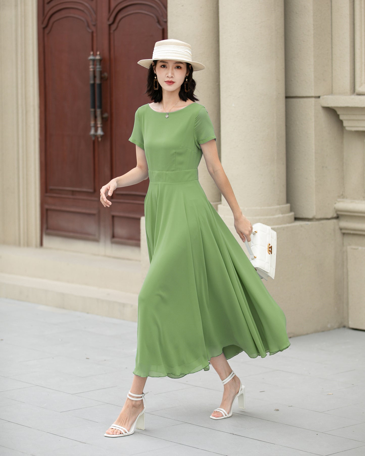 Handmade Womens's swing fit and flared chiffon dress 6116