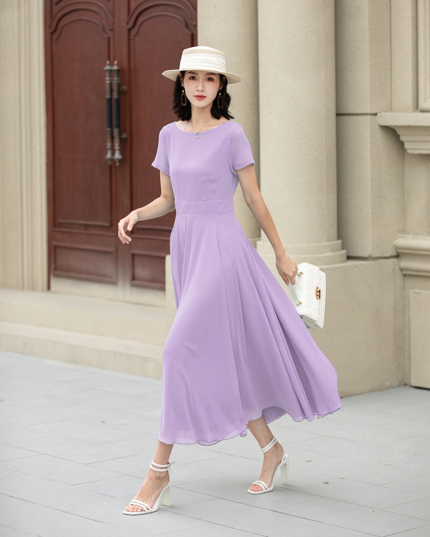 Handmade Womens's swing fit and flared chiffon dress 6117