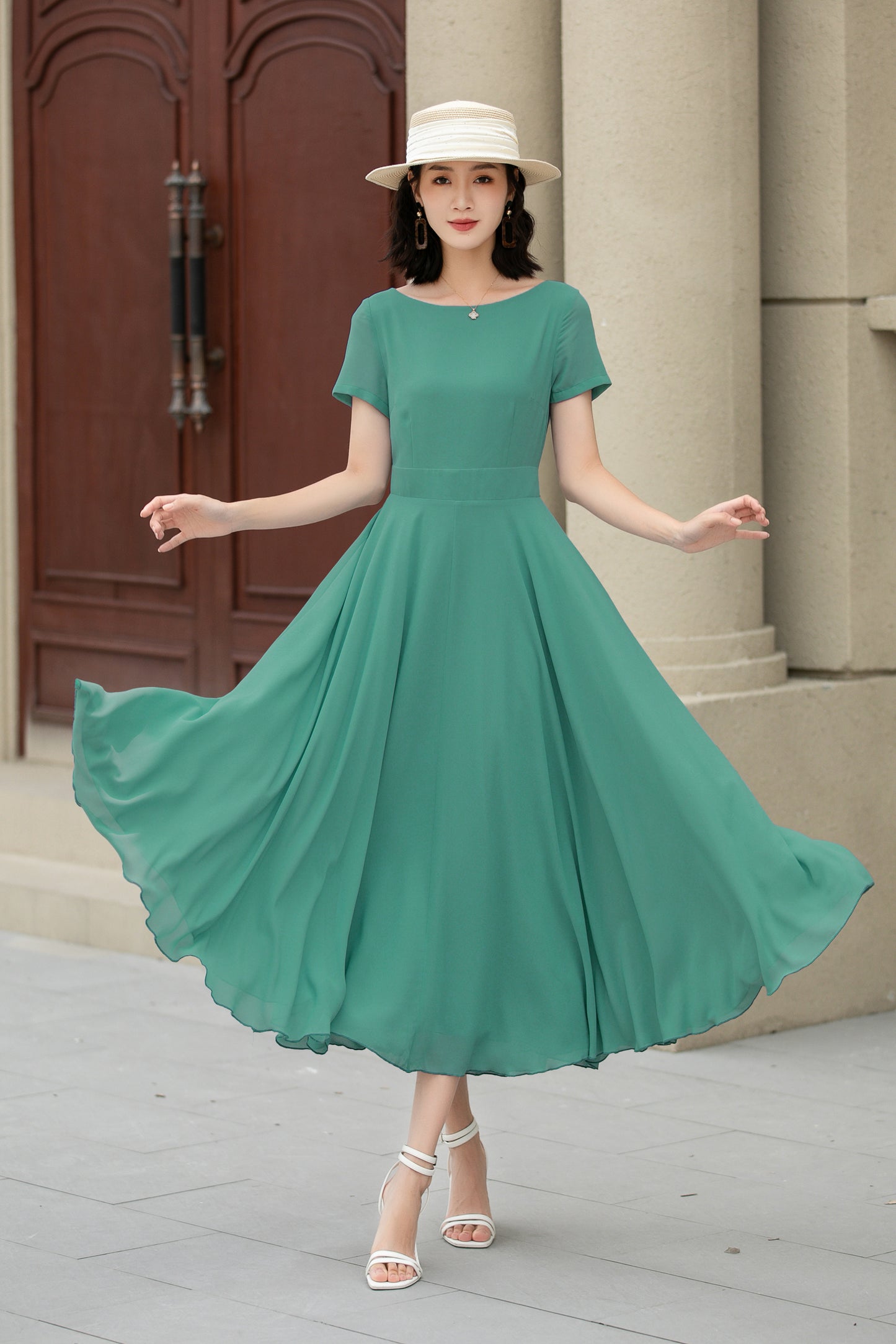 Handmade Womens's swing fit and flared chiffon dress 6118