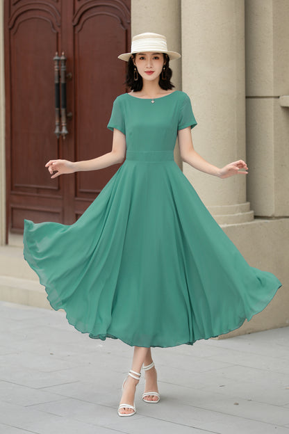 Handmade Womens's swing fit and flared chiffon dress 6118