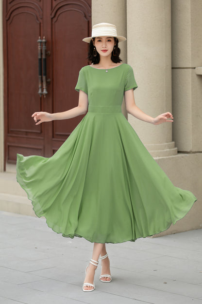 Handmade Womens's swing fit and flared chiffon dress 6116