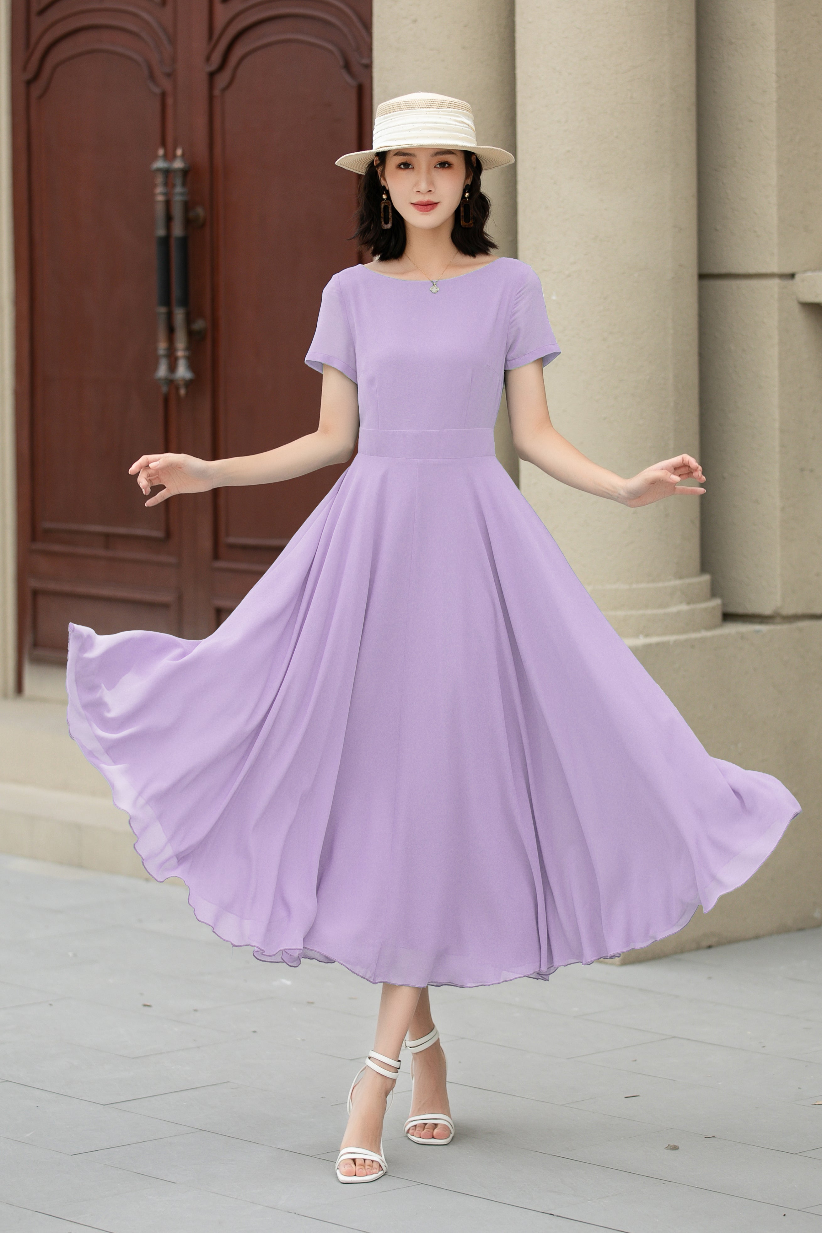 Handmade Womens's swing fit and flared chiffon dress 6117 – Xiaolizi