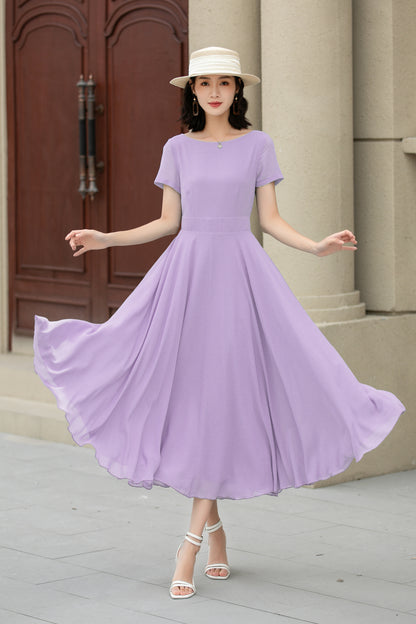 Handmade Womens's swing fit and flared chiffon dress 6117