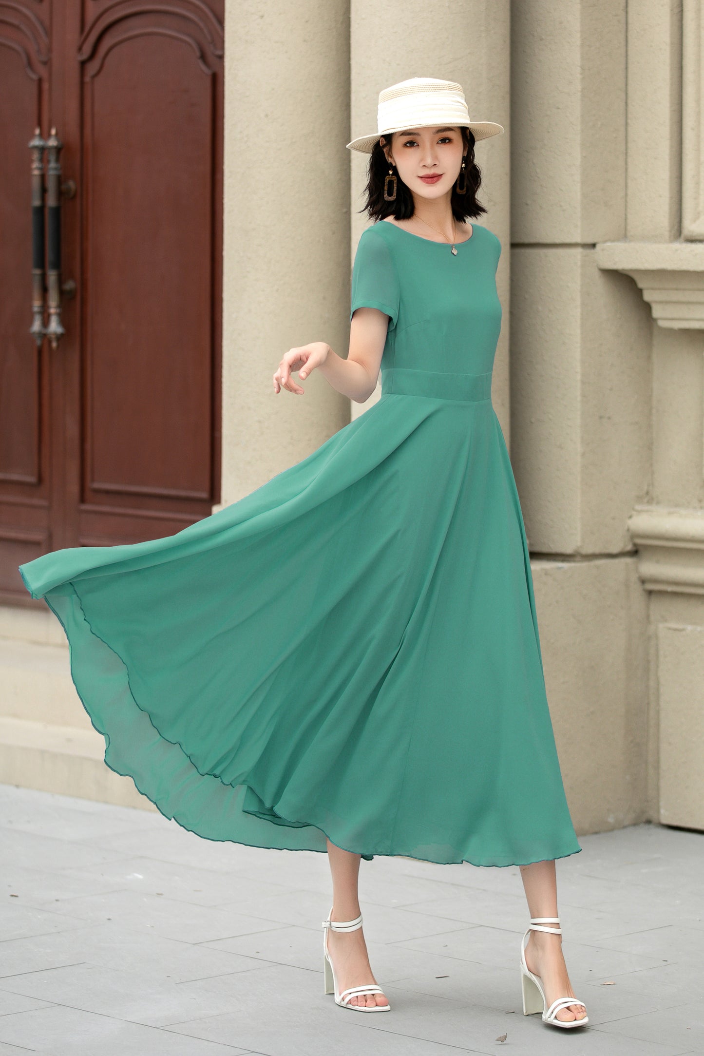 Handmade Womens's swing fit and flared chiffon dress 6118