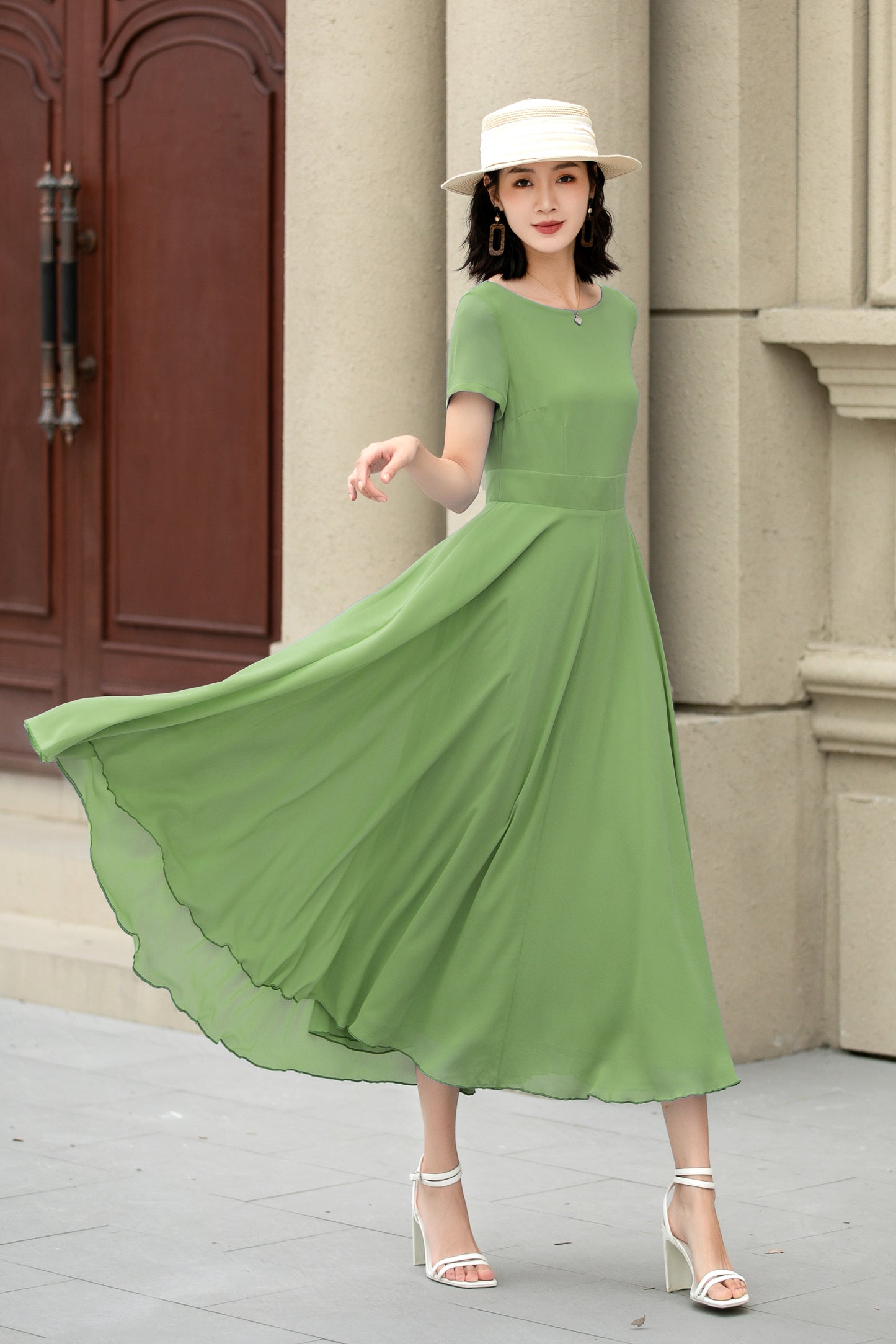 Handmade Womens's swing fit and flared chiffon dress 6116