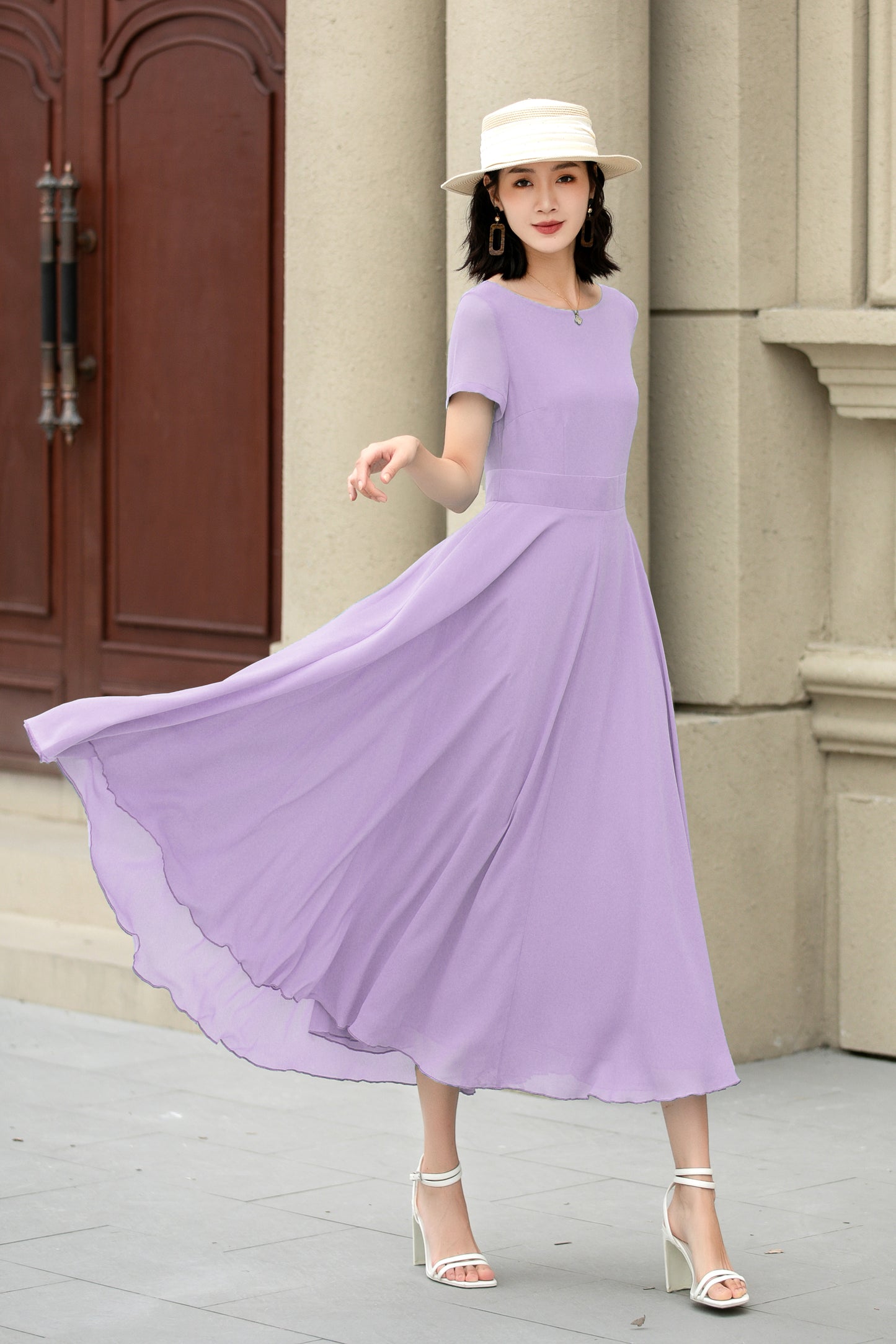 Handmade Womens's swing fit and flared chiffon dress 6117