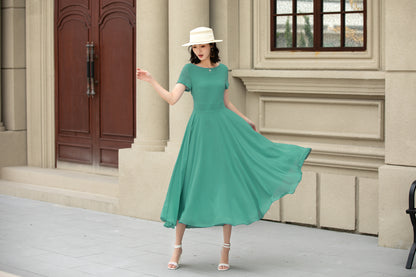 Handmade Womens's swing fit and flared chiffon dress 6118