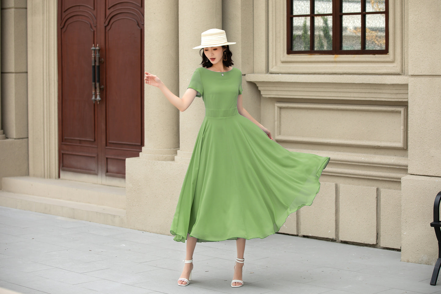 Handmade Womens's swing fit and flared chiffon dress 6116