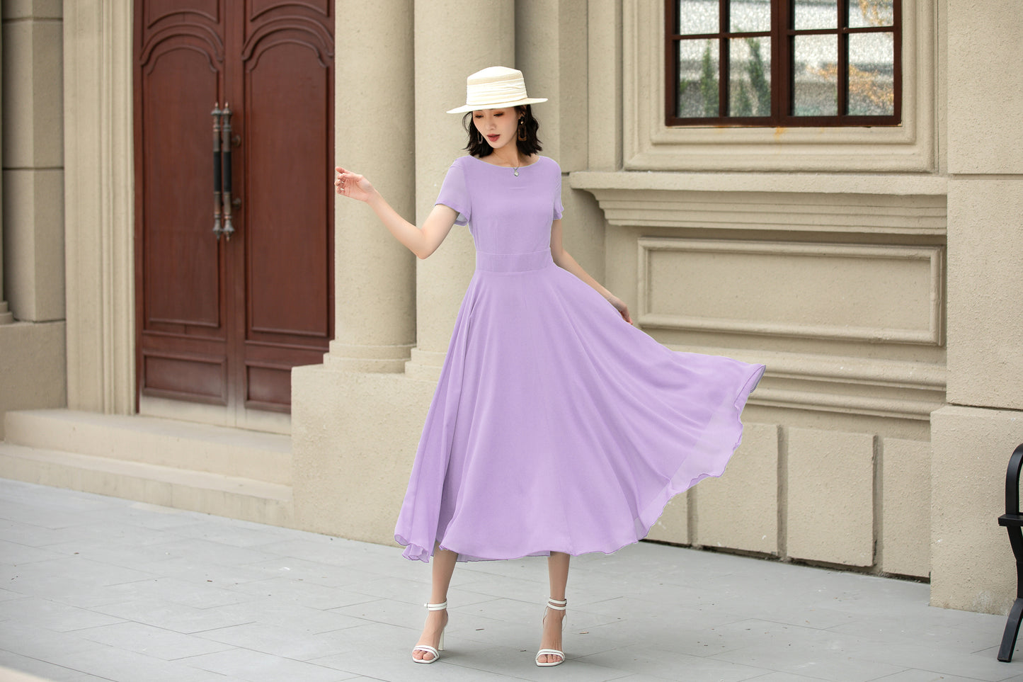 Handmade Womens's swing fit and flared chiffon dress 6117