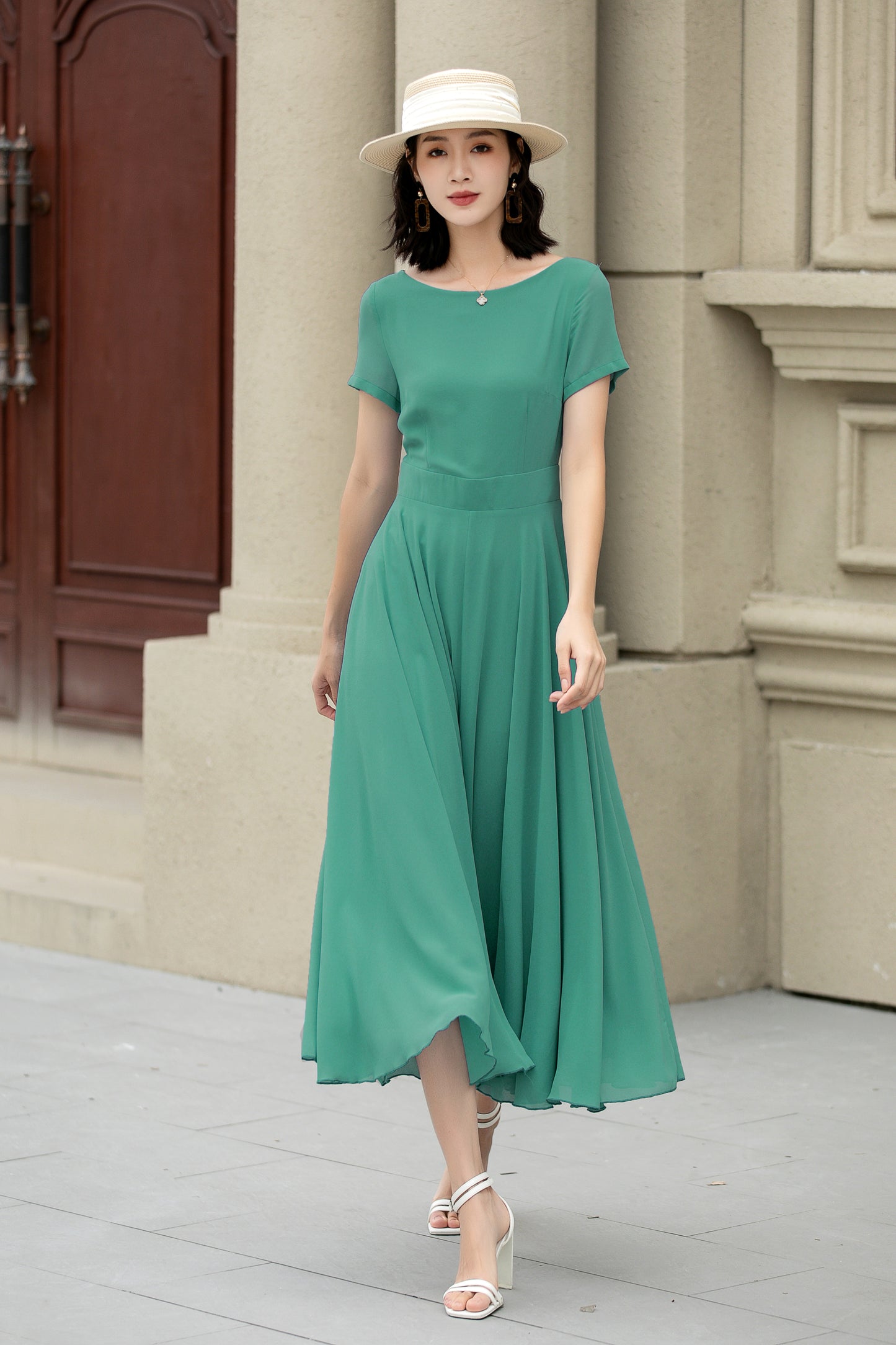 Handmade Womens's swing fit and flared chiffon dress 6118