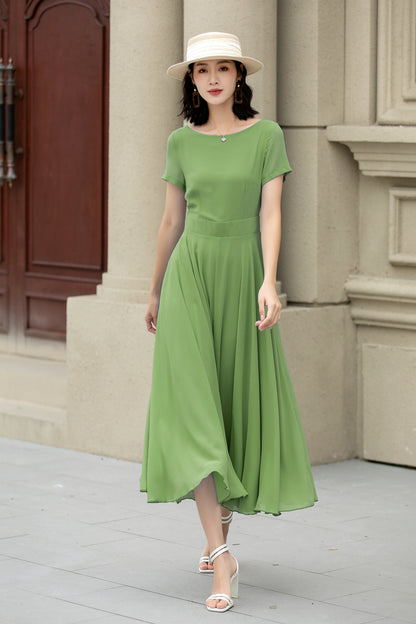 Handmade Womens's swing fit and flared chiffon dress 6116