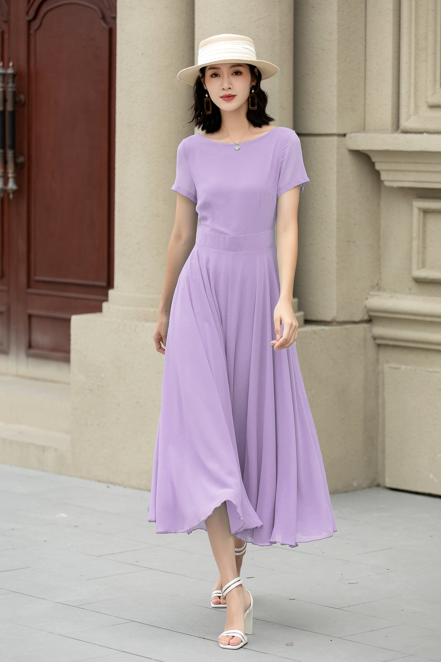 Handmade Womens's swing fit and flared chiffon dress 6117