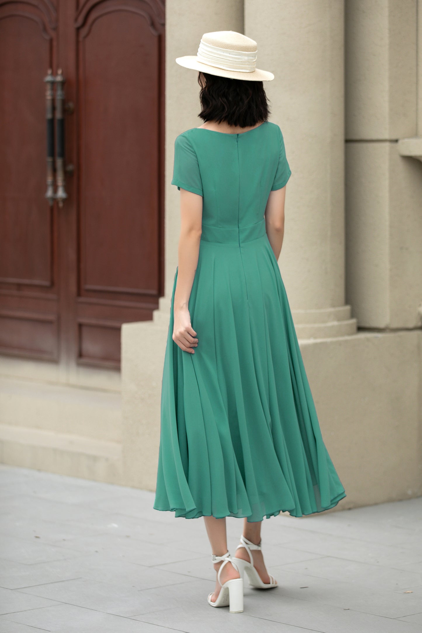 Handmade Womens's swing fit and flared chiffon dress 6118