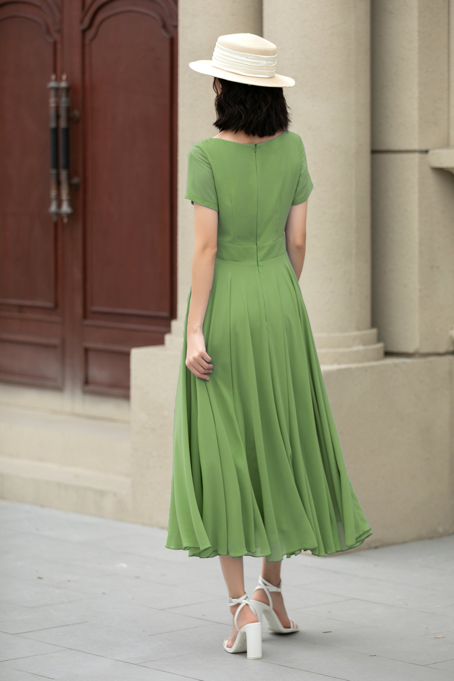 Handmade Womens's swing fit and flared chiffon dress 6116