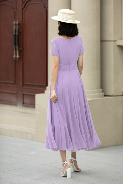 Handmade Womens's swing fit and flared chiffon dress 6117