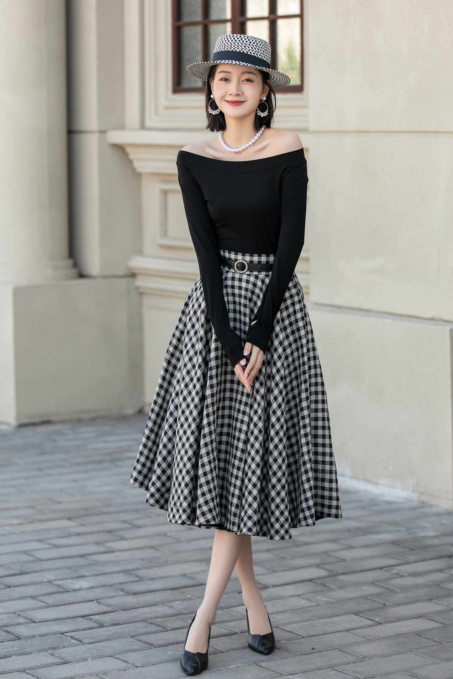 Elegant Checkered Linen Skirt 4901