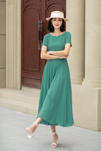 Handmade Womens's swing fit and flared chiffon dress 6118