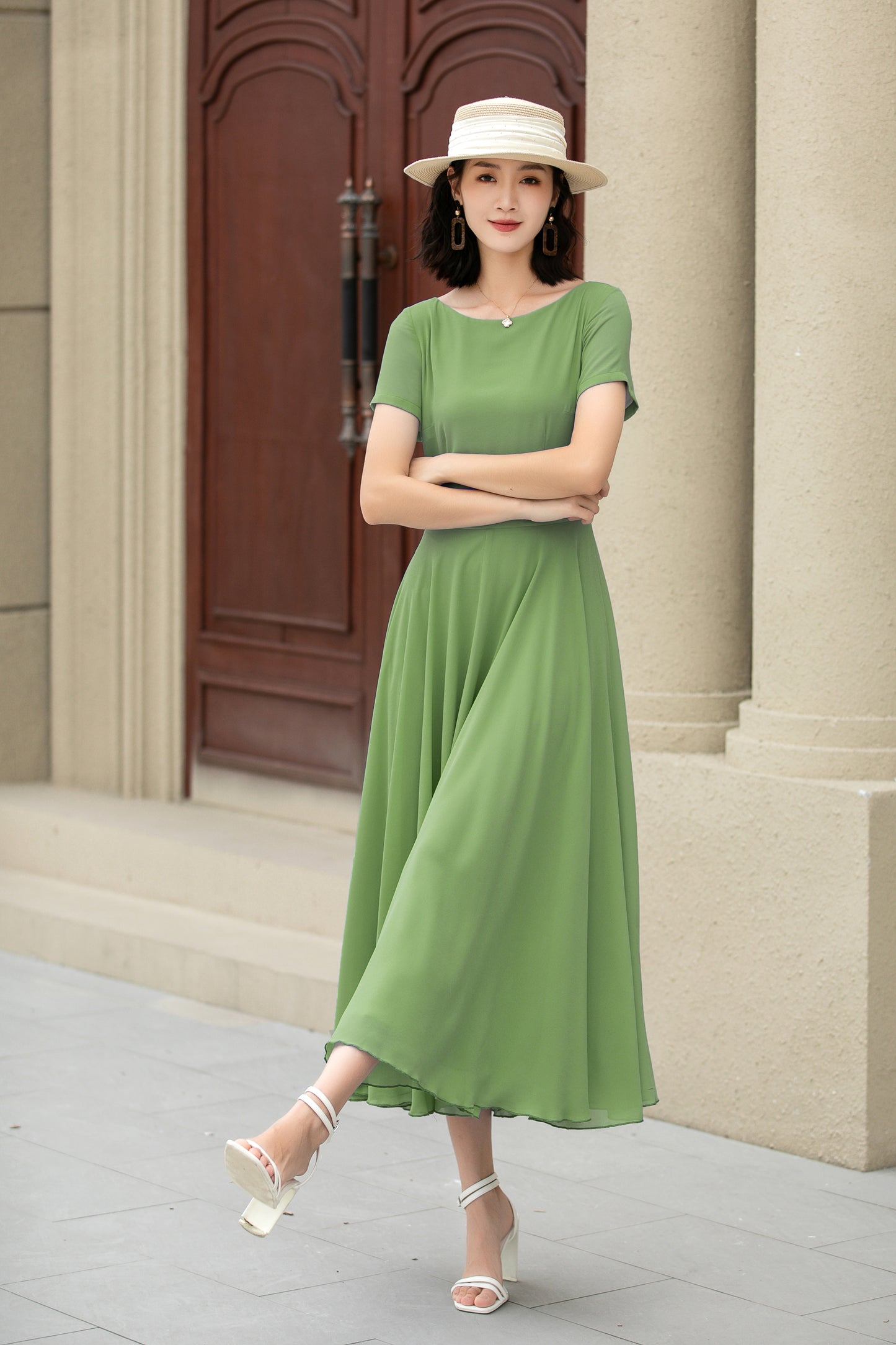 Handmade Womens's swing fit and flared chiffon dress 6116