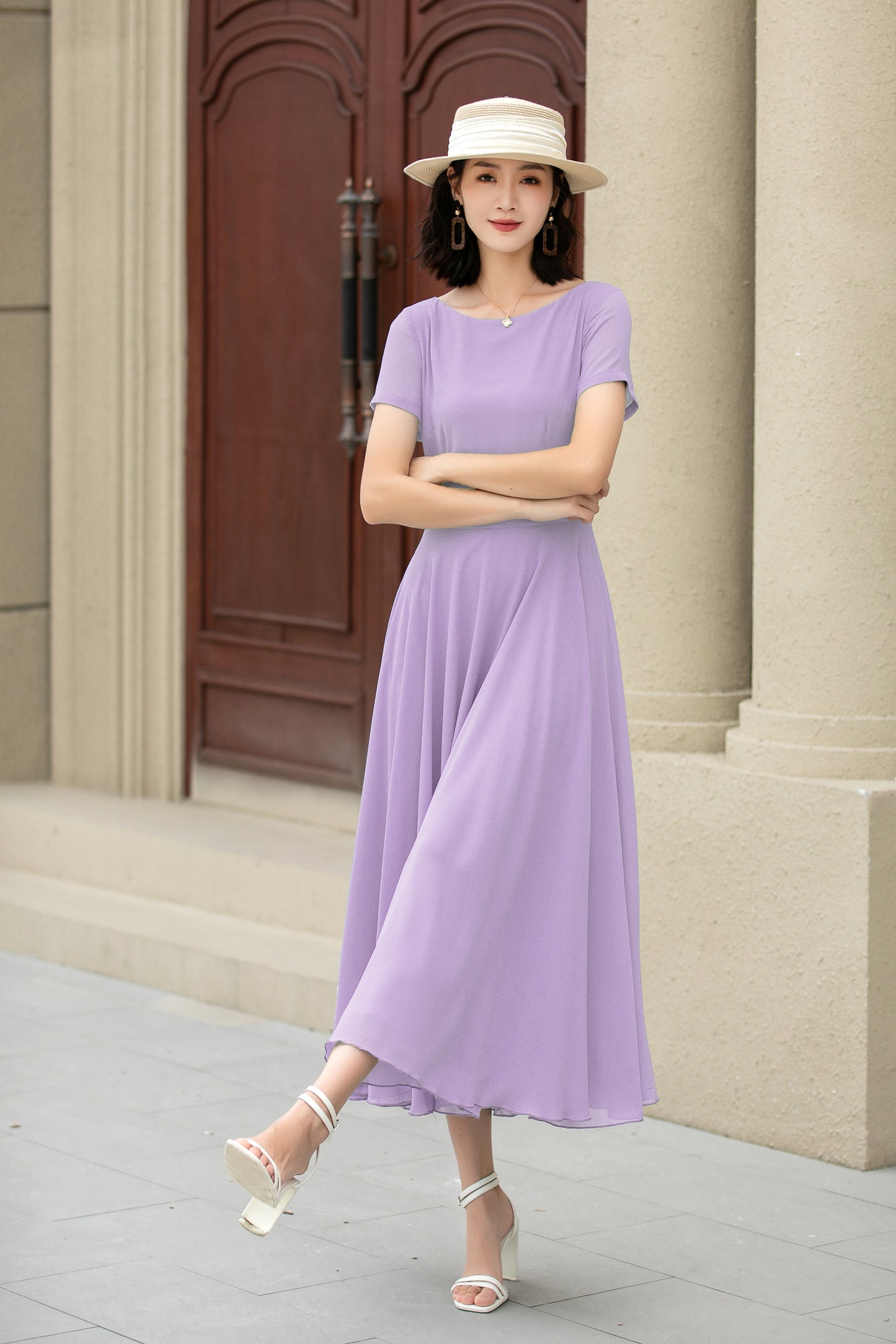 Handmade Womens's swing fit and flared chiffon dress 6117
