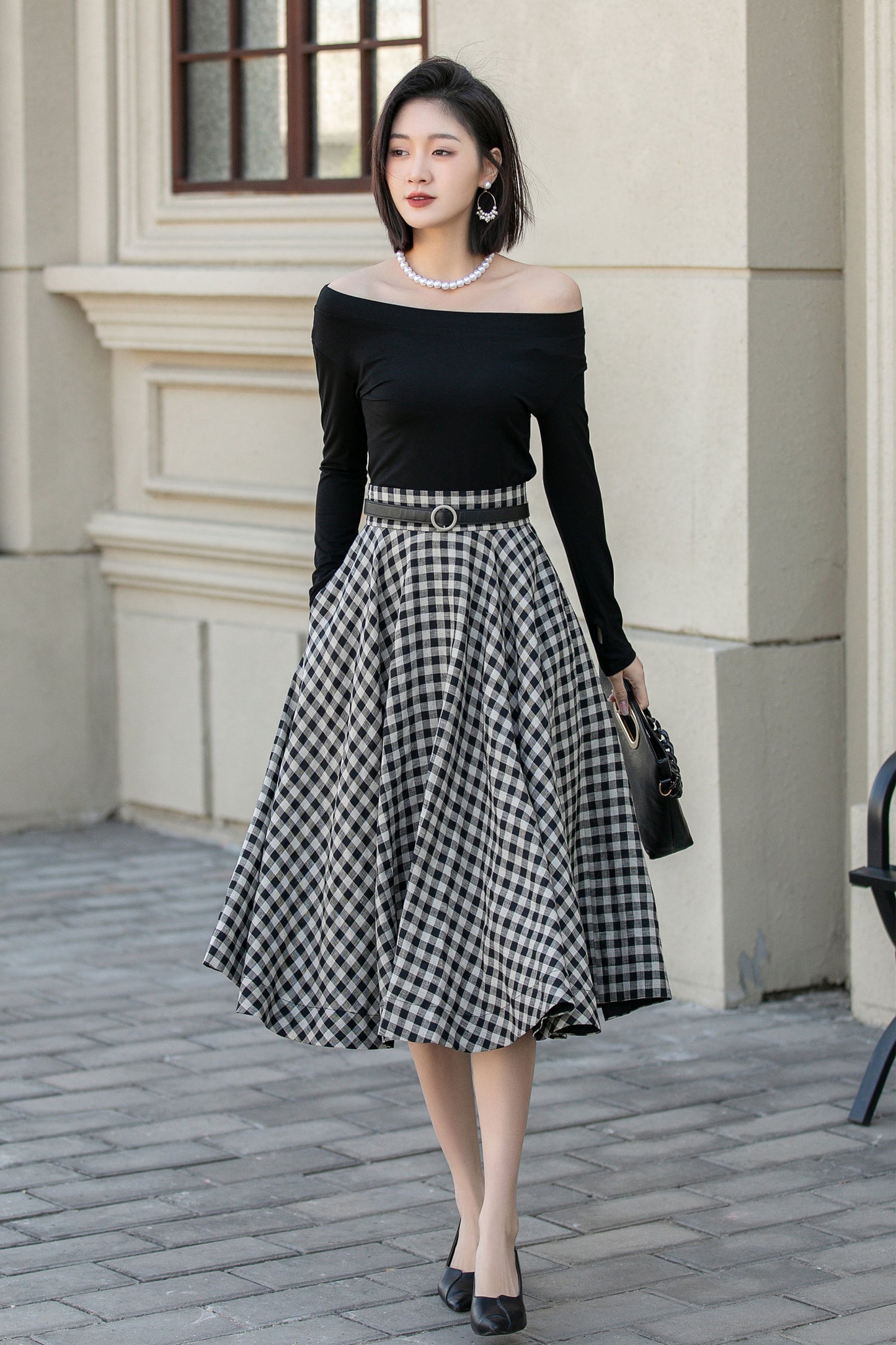 Elegant Checkered Linen Skirt 4901