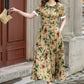Handmade Floral Linen Dress – Vintage Belted A-Line Midi Dress for Women | Xiaolizi 4418