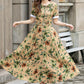 Handmade Floral Linen Dress – Vintage Belted A-Line Midi Dress for Women | Xiaolizi 4418