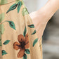 Handmade Floral Linen Dress – Vintage Belted A-Line Midi Dress for Women | Xiaolizi 4418
