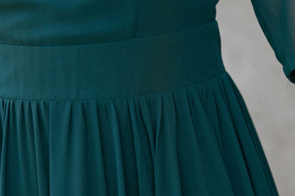 Teal Chiffon Swing Dress - Boat Neck Flutter Sleeve | Xiaolizi 4410