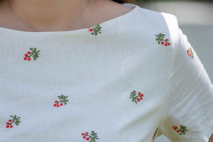 Vintage Floral Linen Midi Dress – Fit and Flare Summer Garden Dress  4404