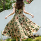 Handmade Floral Linen Dress – Short Sleeve Belted A-Line Summer Midi | Xiaolizi 4403