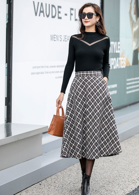 Plaid a line winter wool skirt 4163-size S # CK2300079