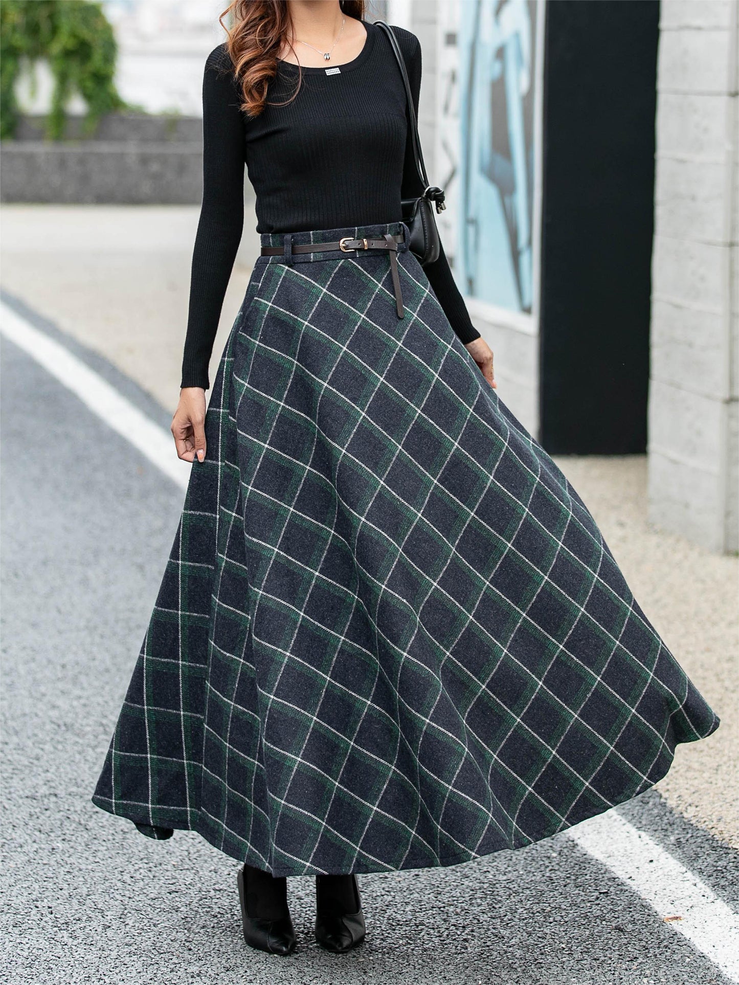 Plaid Wool Skirt, Long Wool Skirt, Womens Winter wool Skirt 4685