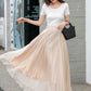 Handmade Beige Chiffon Swing Skirt – Flowing Maxi Circle Skirt | Xiaolizi 4280