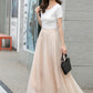Handmade Beige Chiffon Swing Skirt – Flowing Maxi Circle Skirt | Xiaolizi 4280