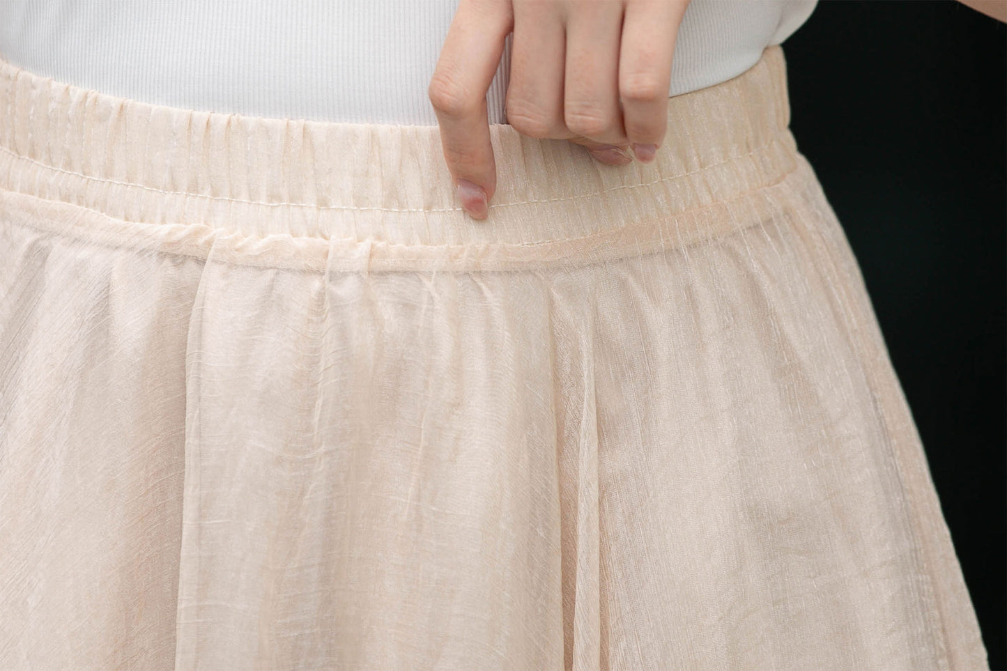 Handmade Beige Chiffon Swing Skirt – Flowing Maxi Circle Skirt | Xiaolizi 4280