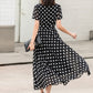 Black Polka Dot Chiffon Dress, Summer Woman Wrap Dress 2862