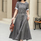 Gray swing midi linen shirt dress 4940