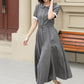 Gray swing midi linen shirt dress 4940