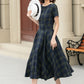 Fit and flare summer plaid linen dress 4950