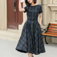 Fit and flare summer plaid linen dress 4950