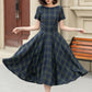 Fit and flare summer plaid linen dress 4950