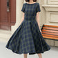 Fit and flare summer plaid linen dress 4950
