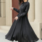 Black pleated spring linen dresses women 4951