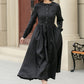 Black pleated spring linen dresses women 4951