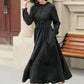 Black pleated spring linen dresses women 4951