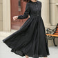 Black pleated spring linen dresses women 4951