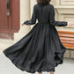 Black pleated spring linen dresses women 4951