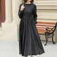 Black pleated spring linen dresses women 4951