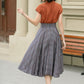 High waisted plaid summer linen skirt 4952