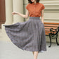 High waisted plaid summer linen skirt 4952